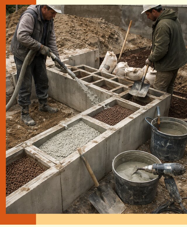 Заполнение полостей фундамента в Мурманске герметичным утеплением и повышением прочности